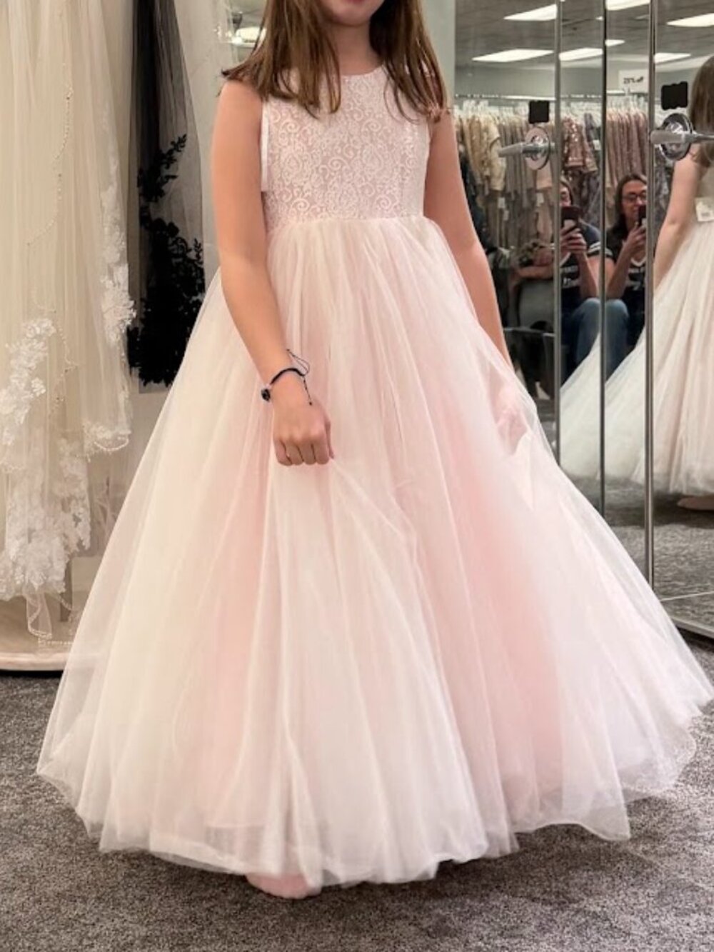 David’s Bridal Heart Cutout Flower Girl Ball Gown Dress Pink & White Size 8 - Picture 4 of 6